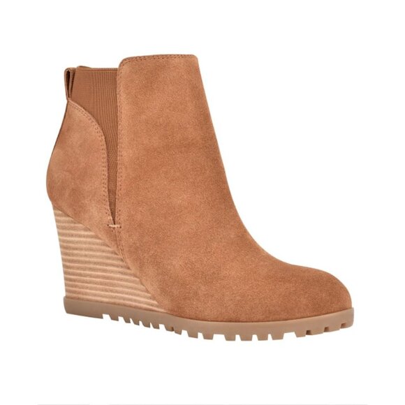 Nine West Suede Wedge Booties Women's 8 Light Brown Expansion-Panels Zipper NEW - Picture 8 of 11